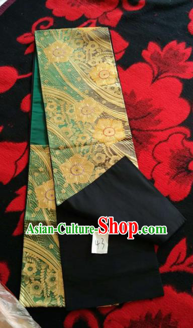 Japanese Geisha Classical Camellia Pattern Green Brocade Kimono Belts Traditional Japan Yukata Waistband