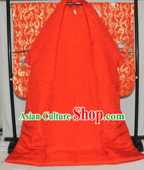 Traditional Japan Geisha Printing Crane Plum Red Silk Furisode Kimono Asian Japanese Fashion Apparel Costume for Women
