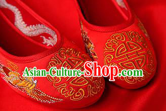 Chinese Traditional Red Embroidered Phoenix Shoes Opera Shoes Hanfu Shoes Wedding Shoes for Women