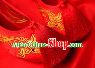 Chinese Traditional Red Embroidered Carp Shoes Opera Shoes Hanfu Shoes Wedding Shoes for Women