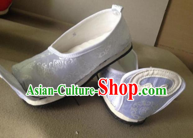 Asian Chinese Traditional Wedding Light Blue Satin Shoes Princess Shoes Opera Shoes Hanfu Shoes for Women