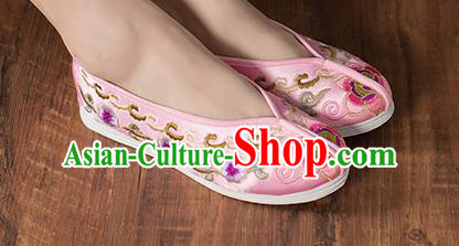 Chinese Traditional Pink Satin Embroidered Shoes Opera Shoes Hanfu Shoes Wedding Shoes for Women