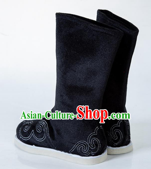 Chinese Traditional Black Embroidered Boots Handmade Hanfu Shoes Ancient Swordsman Shoes for Men