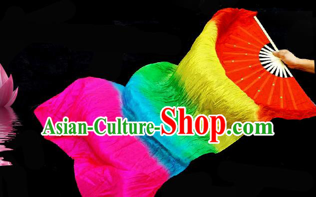 Traditional Chinese Folk Dance Colorful Ribbon Fan Stage Performance Yangko Dance Silk Folding Fan
