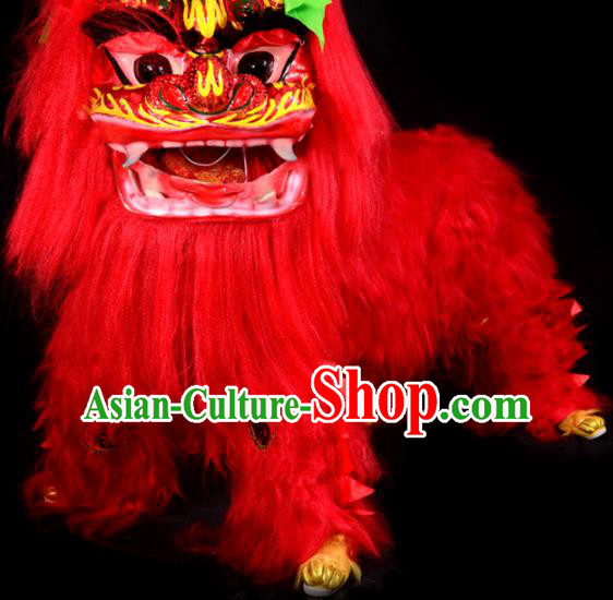 Chinese Traditional Lion Dance Costume Red Fur Lion Head Lantern Festival Folk Dance Prop Complete Set