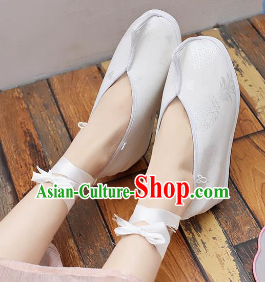 Asian Chinese Traditional Princess Shoes White Satin Shoes Opera Shoes Hanfu Shoes for Women