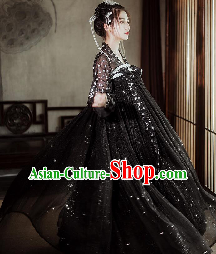 Traditional Chinese Tang Dynasty Imperial Consort Black Hanfu Dress Ancient Nobility Lady Historical Costumes for Women