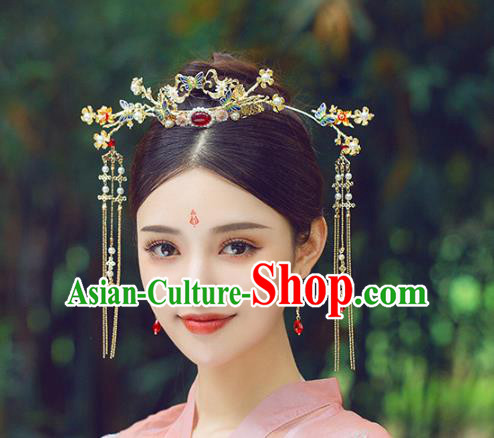 Chinese Traditional Wedding Bride Cloisonn Butterfly Hair Crown Hairpins Hair Accessories for Women