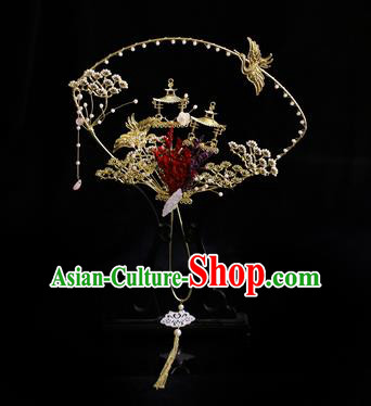 Chinese Traditional Pine Palace Fans Handmade Classical Hanfu Wedding Fan for Women