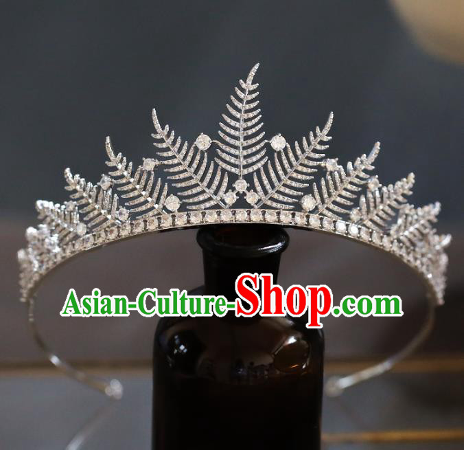 Top Grade Baroque Queen Luxury Zircon Leaf Royal Crown Wedding Bride Hair Accessories for Women