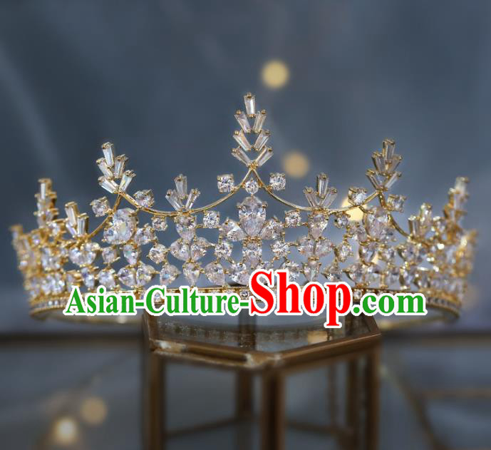 Top Grade Baroque Luxury Zircon Golden Royal Crown Wedding Queen Hair Accessories for Women