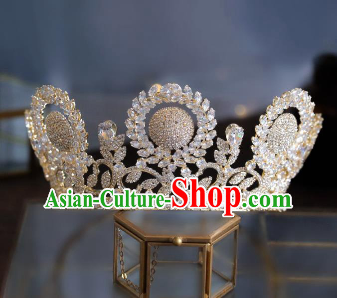 Top Grade Baroque Bride Golden Zircon Royal Crown Wedding Queen Hair Accessories for Women