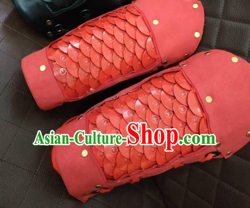 Chinese Traditional Ming Dynasty Red Wrist Armor Ancient Swordsman Armband for Men