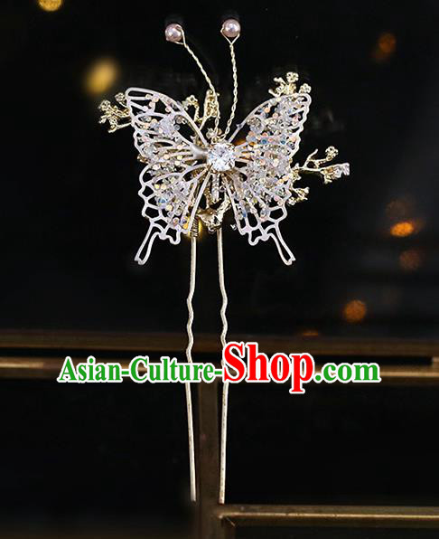 Chinese Traditional Hanfu Crystal Butterfly Hairpins Ancient Princess Hair Accessories for Women
