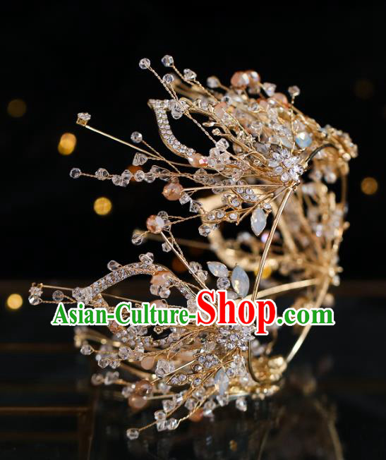 Top Grade Baroque Bride Golden Round Royal Crown Wedding Queen Hair Accessories for Women