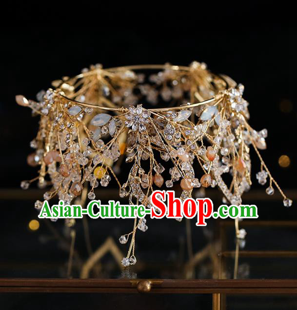 Top Grade Baroque Bride Golden Round Royal Crown Wedding Queen Hair Accessories for Women