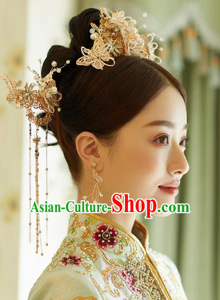 Chinese Traditional Hanfu Beads Butterfly Hair Comb Tassel Hairpins Ancient Princess Hair Accessories for Women