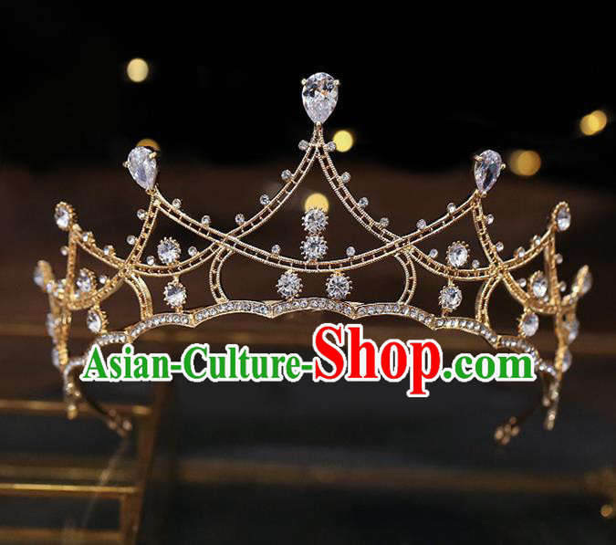 Top Grade Baroque Bride Zircon Golden Royal Crown Wedding Queen Hair Accessories for Women