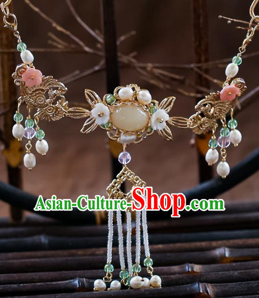 Chinese Ancient Wedding Pearls Tassel Necklace Accessories Traditional Bride Necklet for Women