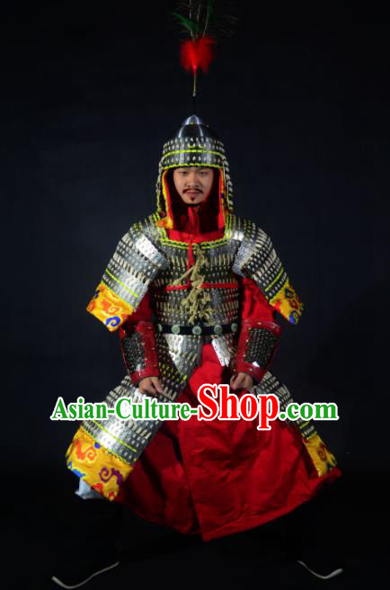 Chinese Traditional Ming Dynasty General Argent Body Armor Ancient Swordsman Costumes for Men