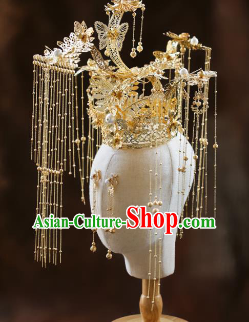 Chinese Wedding Deluxe Headdress Golden Phoenix Coronet Traditional Ancient Bride Hair Accessories for Women