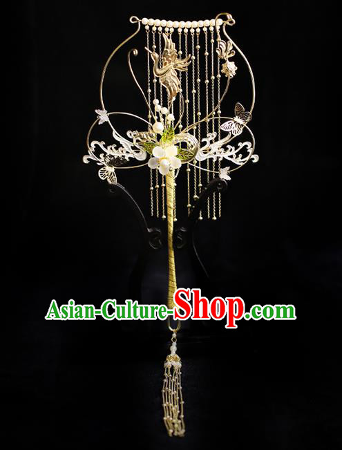 Chinese Traditional Phoenix Tassel Palace Fans Handmade Classical Hanfu Wedding Fan for Women