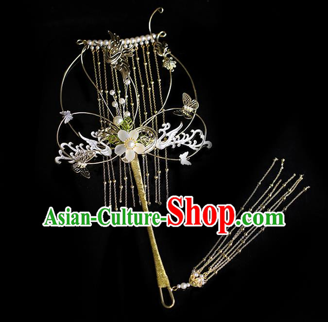 Chinese Traditional Phoenix Tassel Palace Fans Handmade Classical Hanfu Wedding Fan for Women