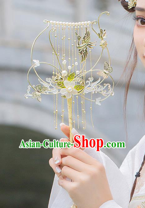 Chinese Traditional Phoenix Tassel Palace Fans Handmade Classical Hanfu Wedding Fan for Women