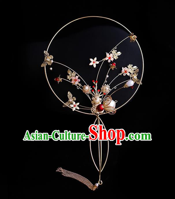 Chinese Traditional Bride Palace Fans Handmade Classical Hanfu Wedding Fan for Women
