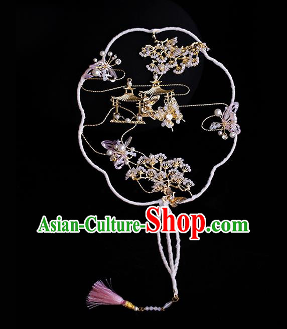 Chinese Traditional Bride Pine Palace Fans Handmade Classical Hanfu Wedding Fan for Women