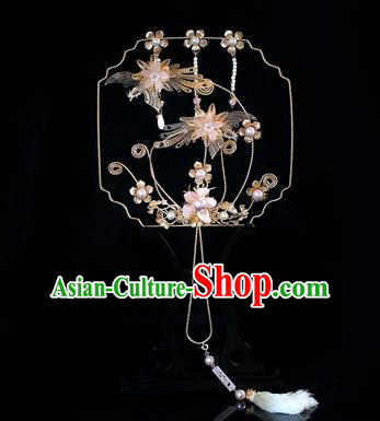 Chinese Traditional Bride Golden Palace Fans Handmade Classical Hanfu Wedding Fan for Women