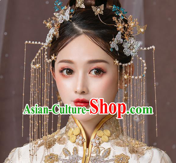 Chinese Traditional Hanfu Butterfly Flowers Hair Clasp Tassel Hairpins Ancient Princess Hair Accessories for Women