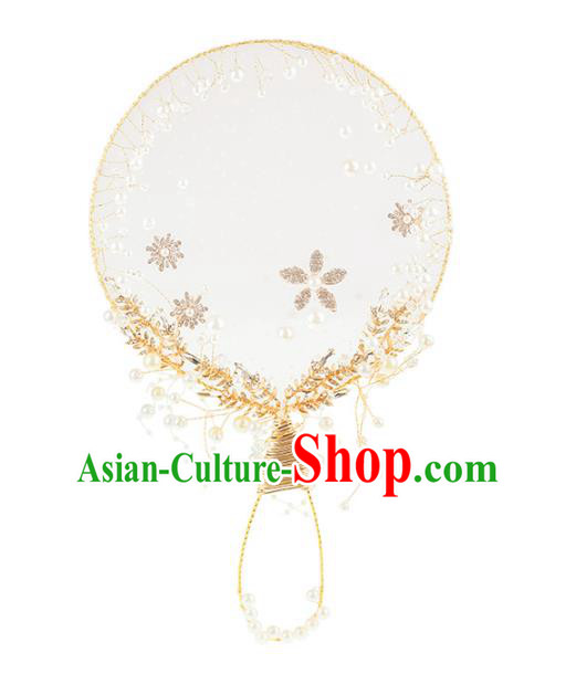 Chinese Traditional Bride Silk Palace Fans Handmade Classical Hanfu Wedding Fan for Women
