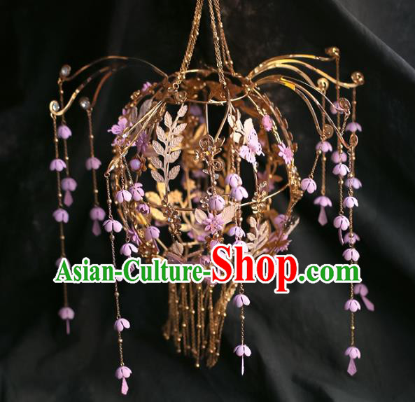 Chinese Ancient Wedding Bridal Portable Lantern Traditional Bride Pink Flowers Tassel Lanterns for Women