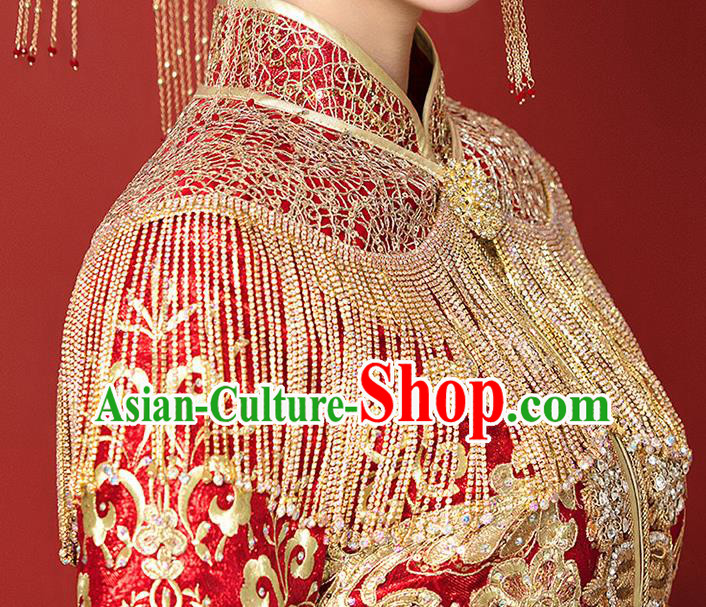 Chinese Ancient Wedding Bride Tassel Shoulder Accessories Traditional Xiuhe Suit Cappa for Women