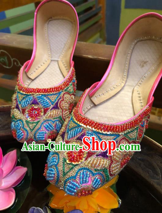 Asian India Traditional Beading Pink Shoes Indian Handmade Shoes for Women