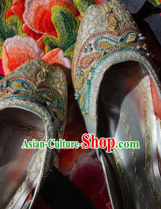 Asian India Traditional Beading Argent Shoes Indian Handmade Shoes for Women