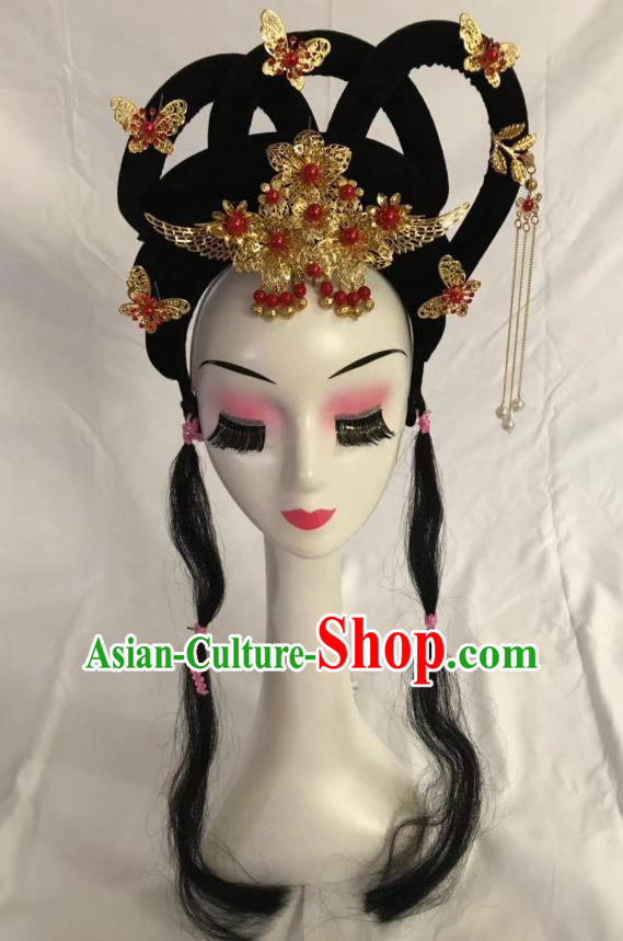 Traditional Chinese Opera Wig Sheath and Hairpins Headdress Peking Opera Diva Hair Accessories for Women