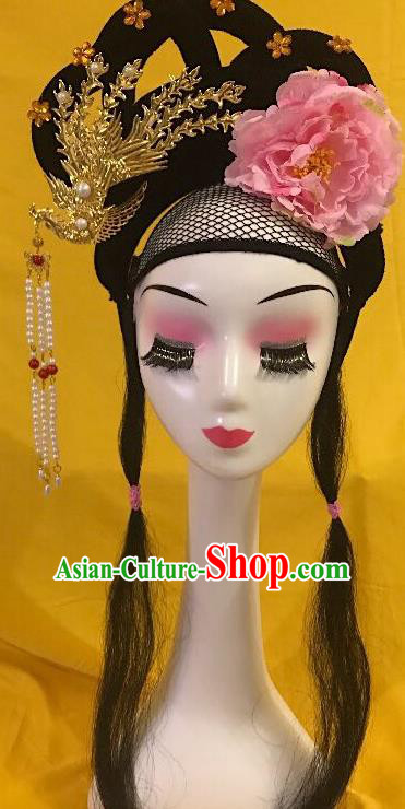 Traditional Chinese Opera Goddess Wig Sheath and Phoenix Hairpins Headdress Peking Opera Diva Hair Accessories for Women