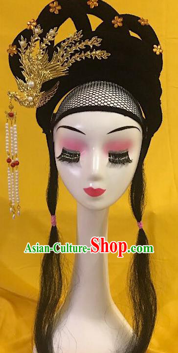 Traditional Chinese Opera Wig Sheath and Phoenix Hairpins Headdress Peking Opera Diva Hair Accessories for Women