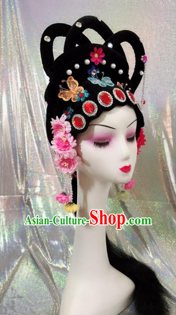 Traditional Chinese Beijing Opera Goddess Wig Sheath and Hairpins Headdress Peking Opera Diva Hair Accessories for Women
