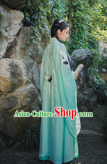 Chinese Ancient Goddess Green Embroidered Dress Traditional Tang Dynasty Patrician Lady Historical Costumes for Women