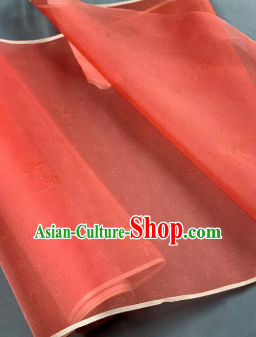 Chinese Traditional Classical Clouds Pattern Design Watermelon Red Silk Fabric Asian Hanfu Material