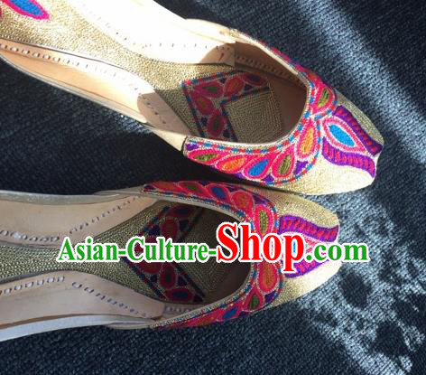 Asian India Traditional Embroidered Golden Leather Shoes Indian Handmade Shoes for Women