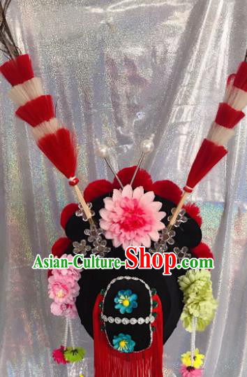 Traditional Chinese Opera Blades Red Phoenix Coronet Headdress Peking Opera Diva Hair Accessories for Kids