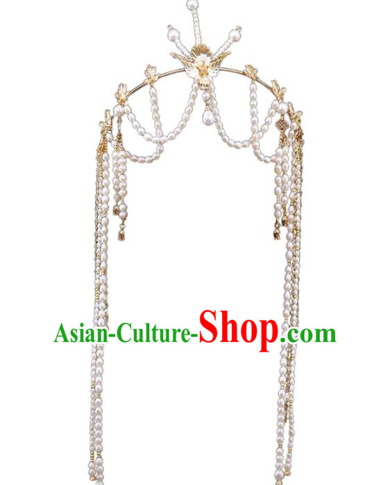 Traditional Chinese Ming Dynasty Pearls Tassel Phoenix Hair Crown Headdress Ancient Queen Hair Accessories for Women
