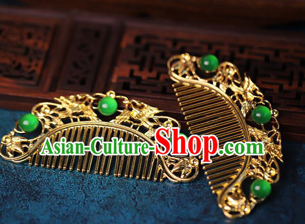 Traditional Chinese Qing Dynasty Golden Hair Combs Headdress Ancient Queen Hair Accessories for Women
