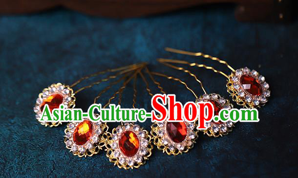 Traditional Chinese Handmade Red Crystal Hairpins Headdress Ancient Hanfu Hair Accessories for Women