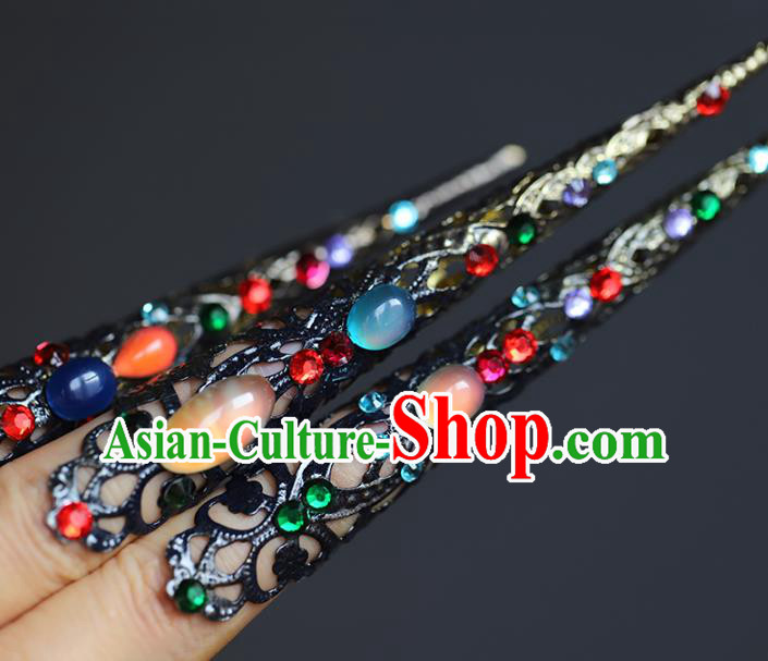 Traditional Chinese Qing Dynasty Empress Nail Wraps Ancient Handmade Fingernail Gems Accessories for Women