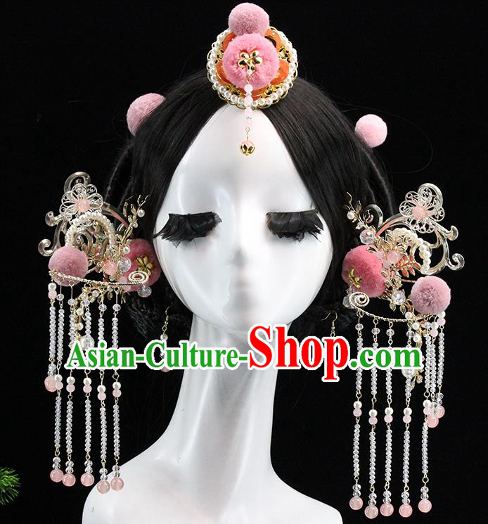 Traditional Chinese Wedding Pink Venonat Hairpins Hair Crown Headdress Ancient Queen Hair Accessories for Women